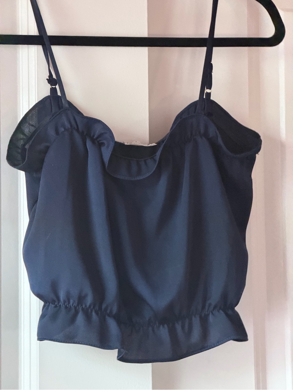 Free People Navy Smocked Hem Spaghetti Strap Crop Top